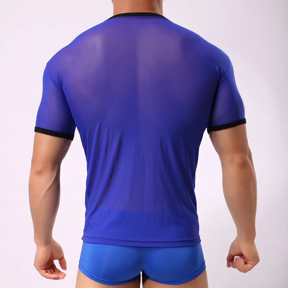 Men Blue Compression Mesh T-Shirt Shorts Set — feature 25