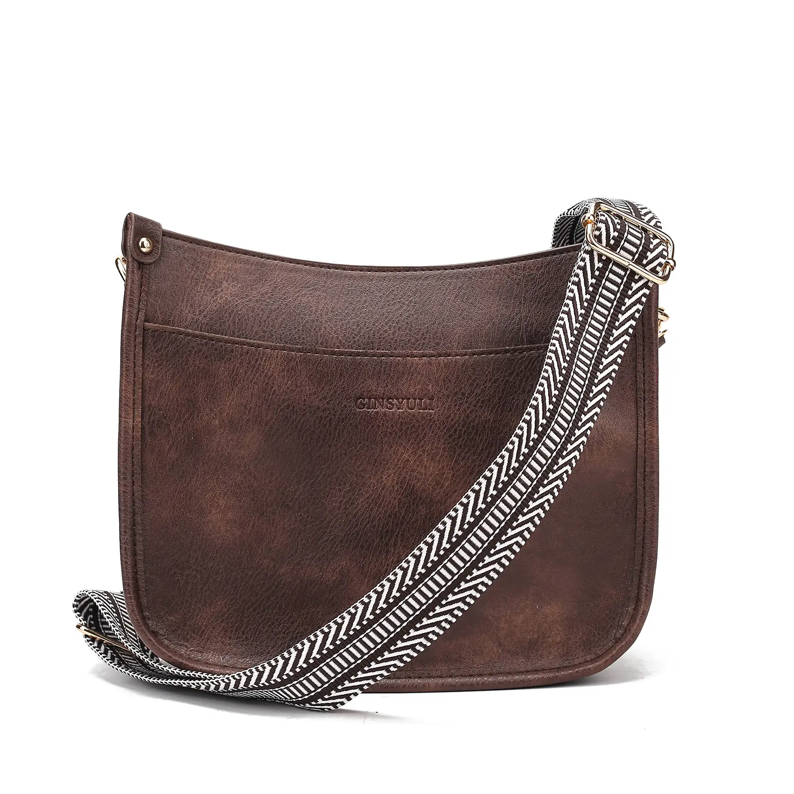 Women's Crossbody Tote Bag White Brown Feather Design