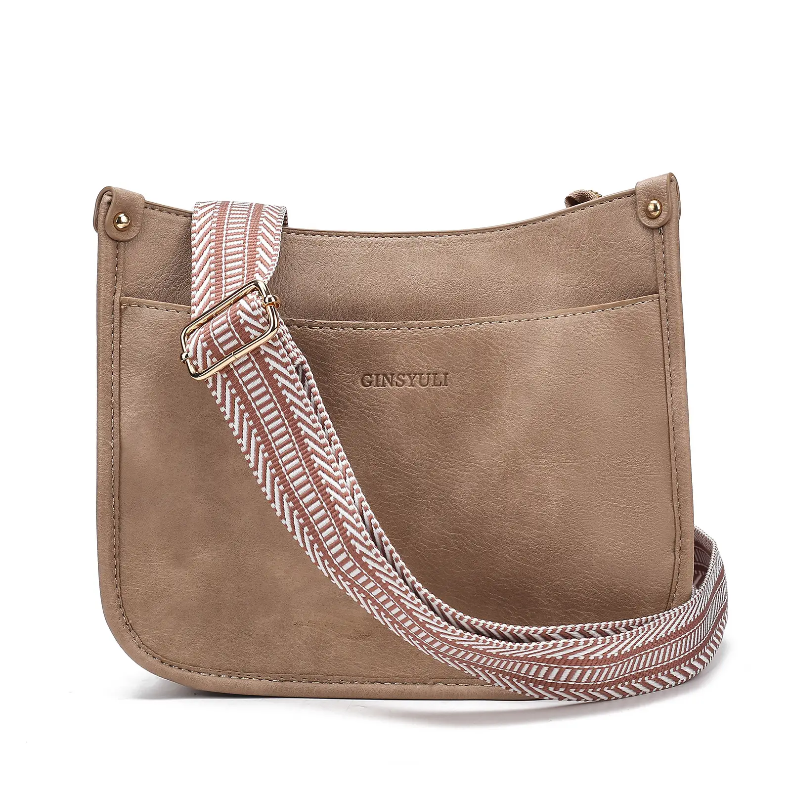 Women's Crossbody Tote Bag White Brown Feather Design