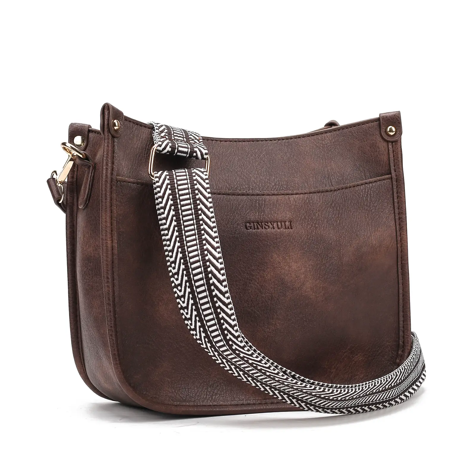 Women's Crossbody Tote Bag White Brown Feather Design — feature 10