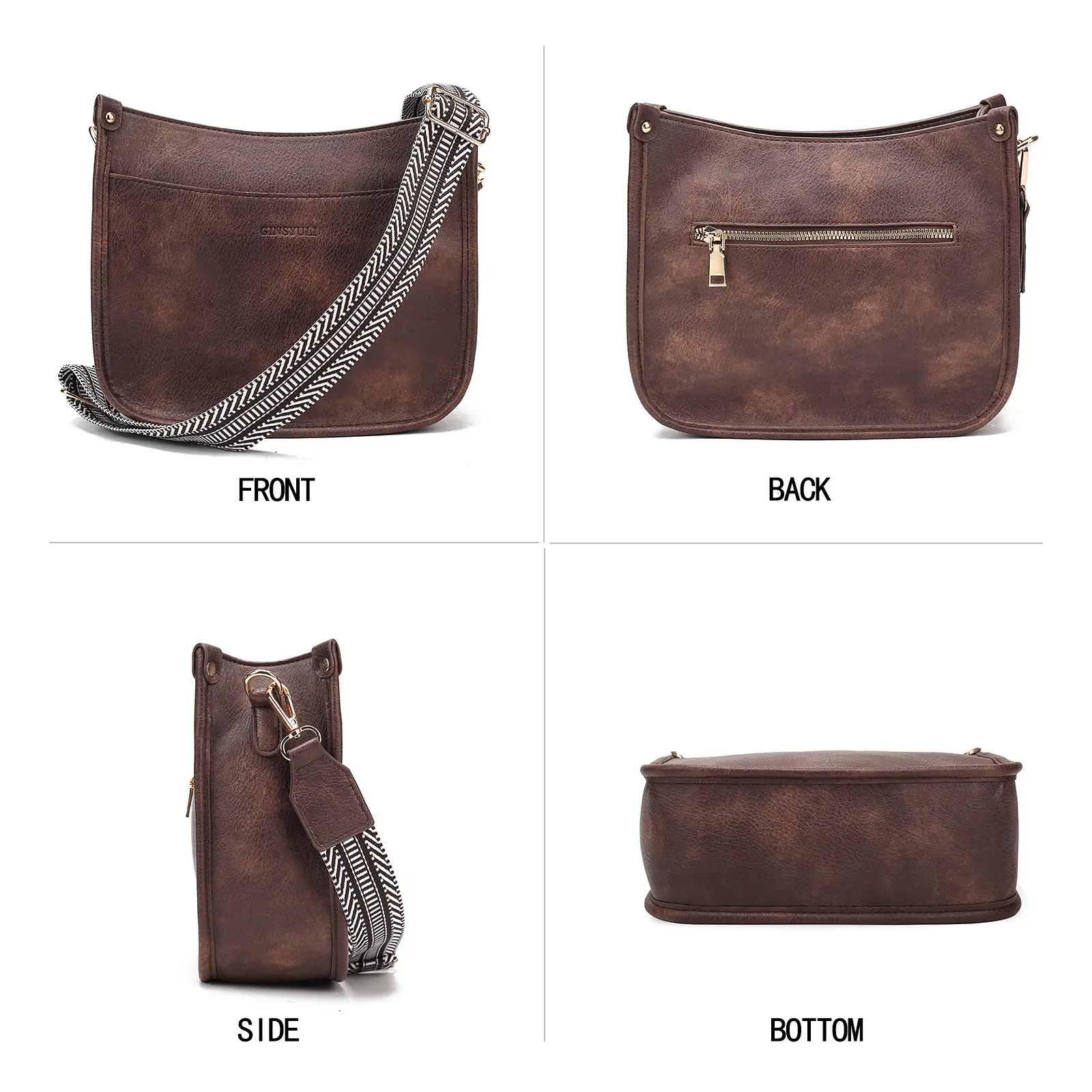 Women's Crossbody Tote Bag White Brown Feather Design — feature 13