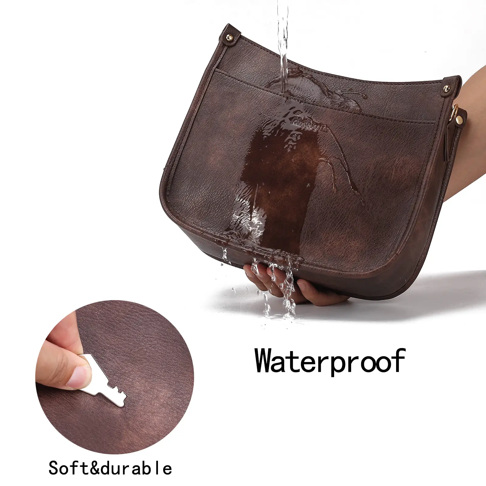 Women's Crossbody Tote Bag White Brown Feather Design — feature 15
