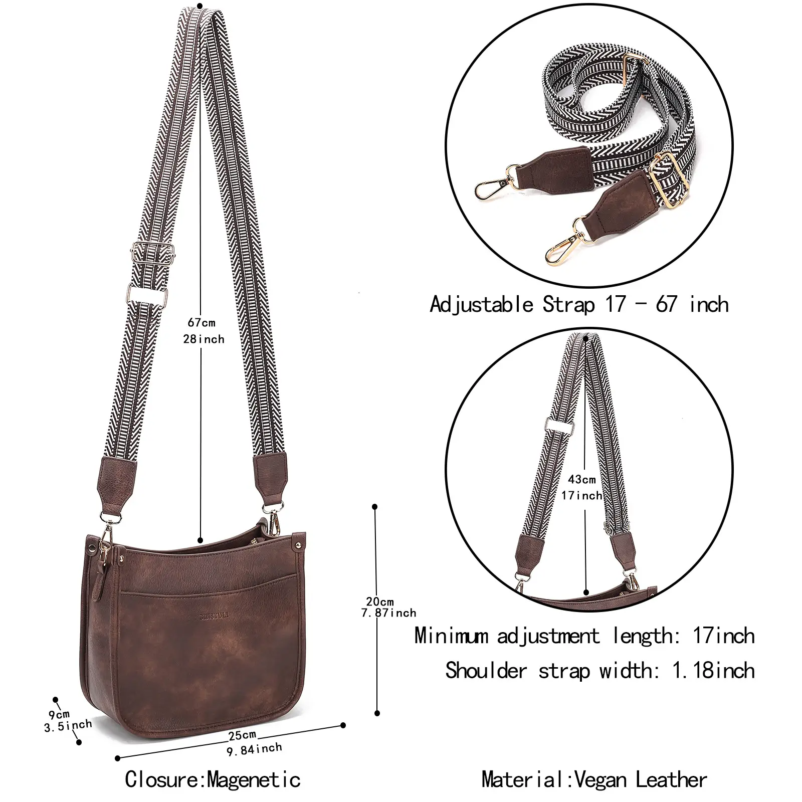 Women's Crossbody Tote Bag White Brown Feather Design — feature 16