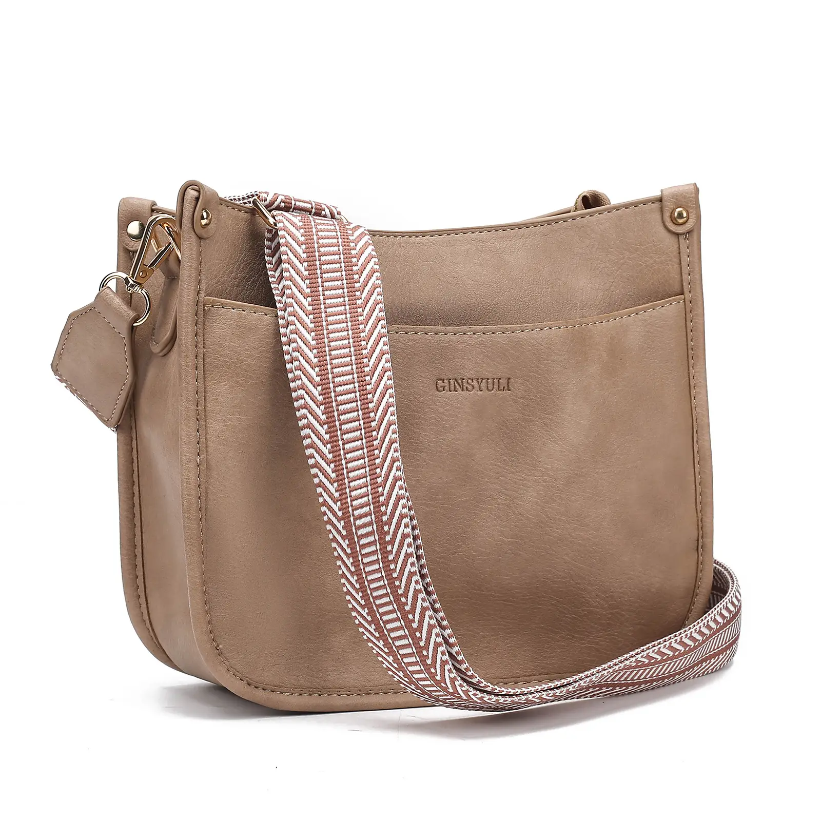 Women's Crossbody Tote Bag White Brown Feather Design — feature 18