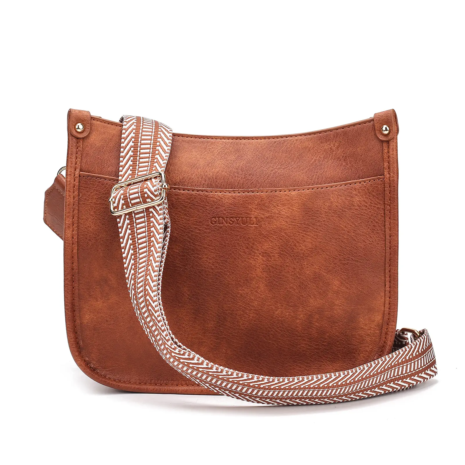 Women's Crossbody Tote Bag White Brown Feather Design — feature 2