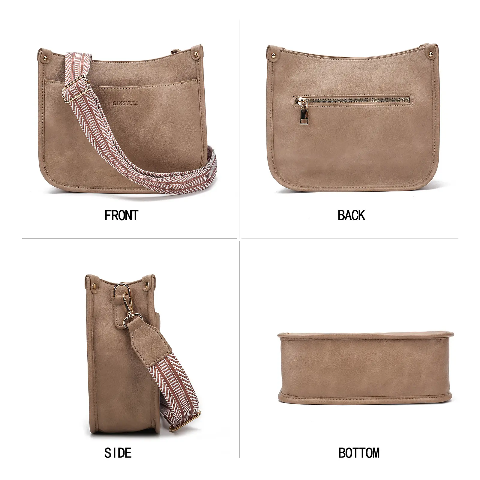 Women's Crossbody Tote Bag White Brown Feather Design — feature 21