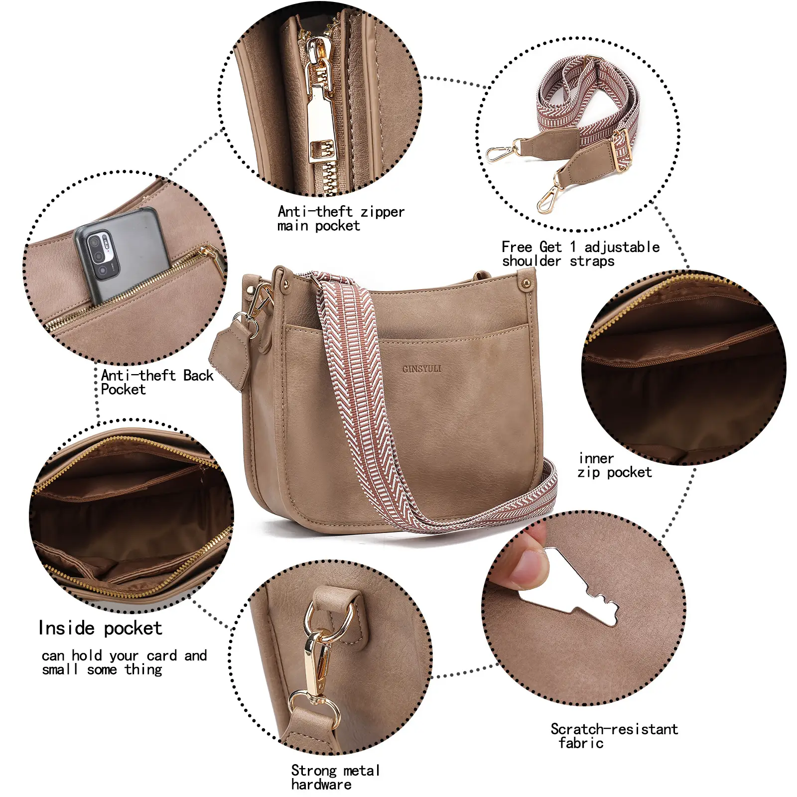 Women's Crossbody Tote Bag White Brown Feather Design — feature 22