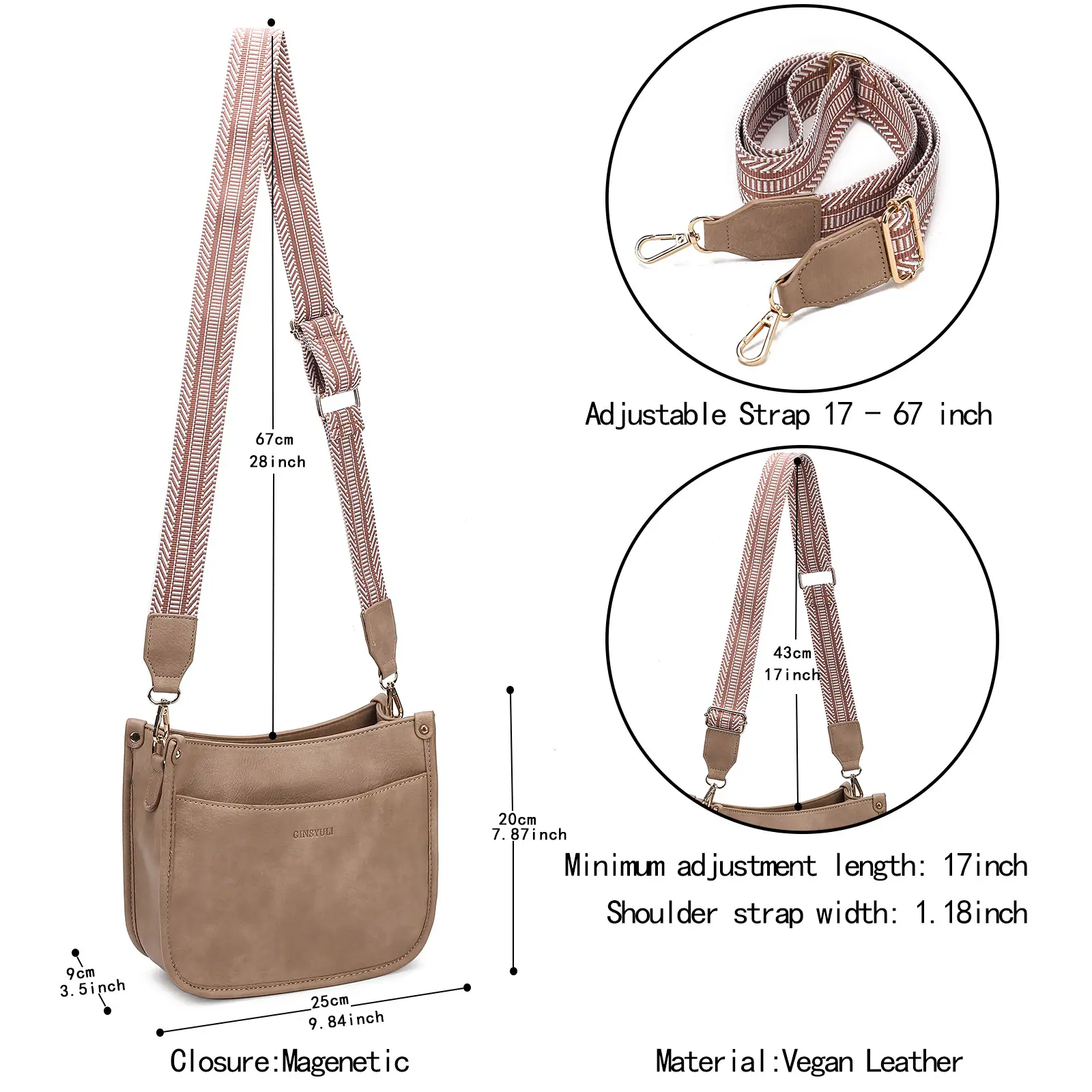 Women's Crossbody Tote Bag White Brown Feather Design — feature 24