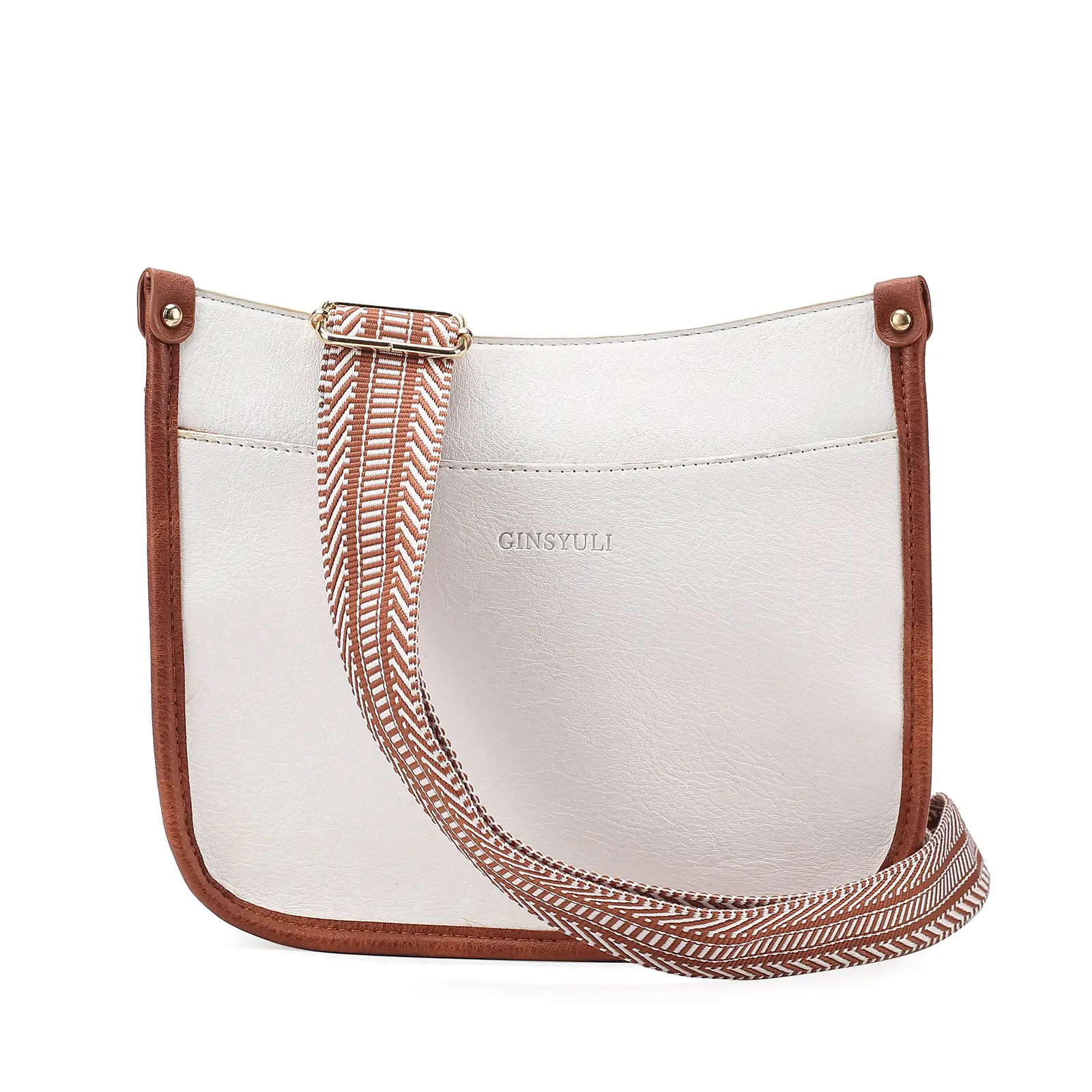 Women's Crossbody Tote Bag White Brown Feather Design — feature 26