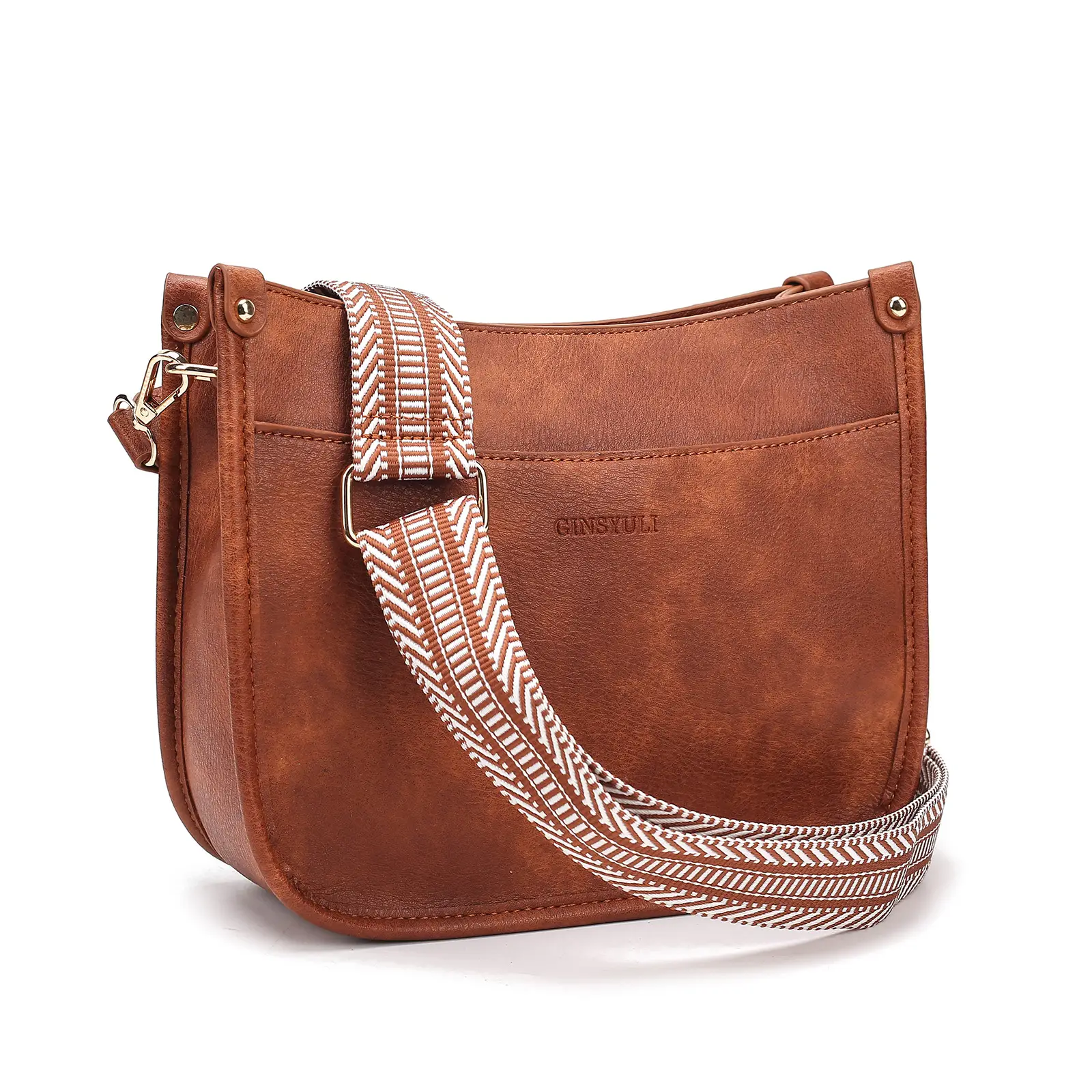 Women's Crossbody Tote Bag White Brown Feather Design — feature 3