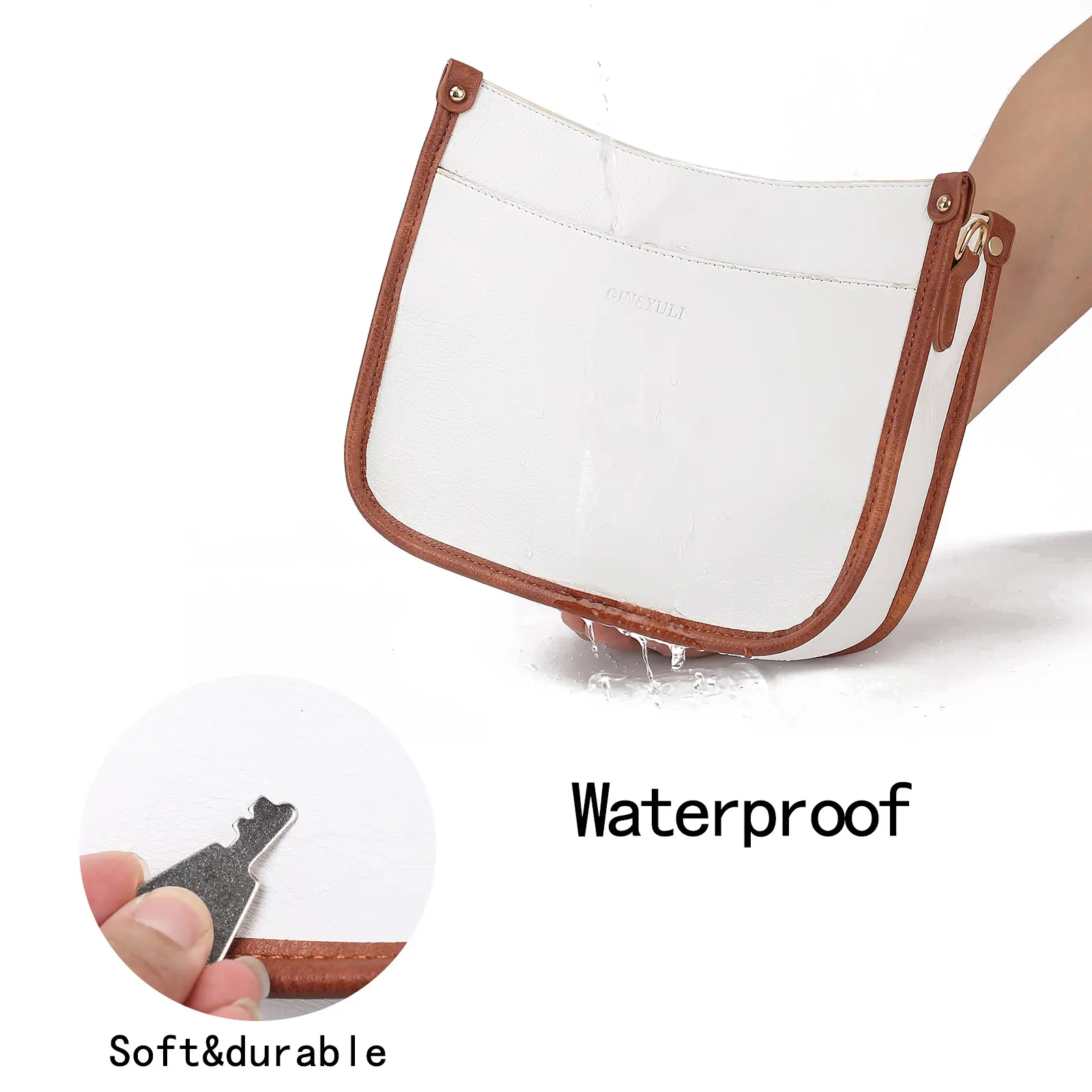 Women's Crossbody Tote Bag White Brown Feather Design — feature 31