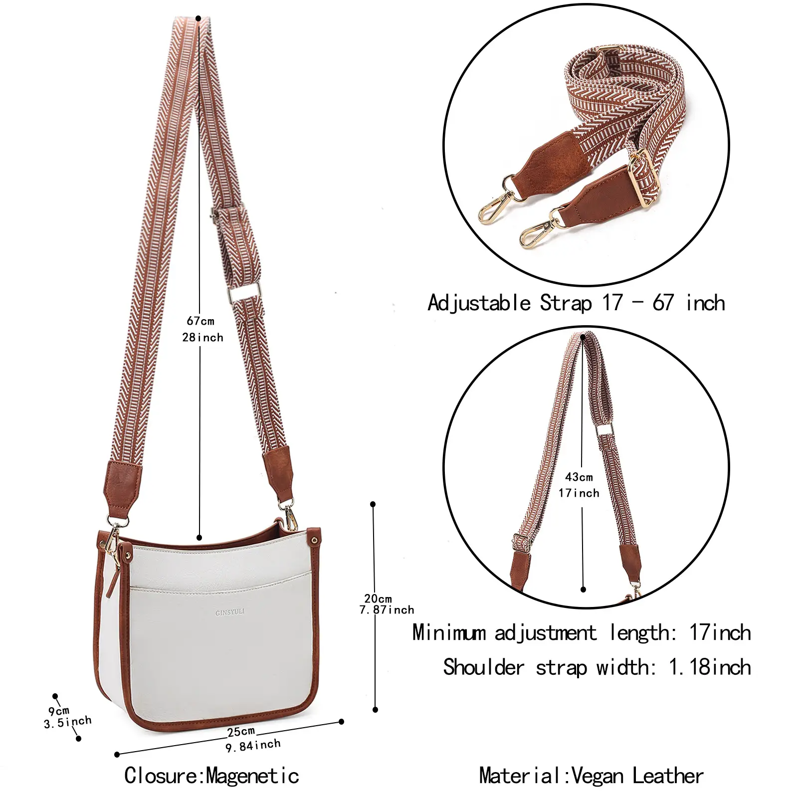 Women's Crossbody Tote Bag White Brown Feather Design — feature 32