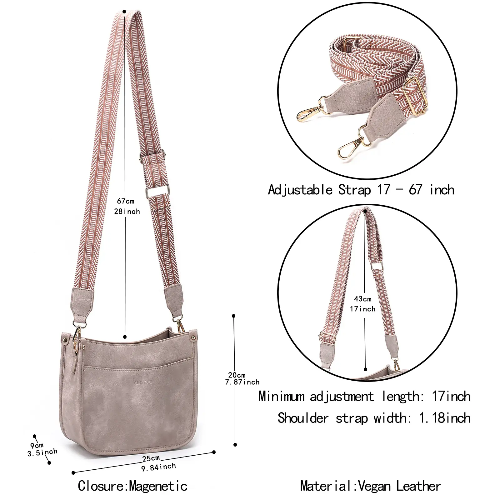 Women's Crossbody Tote Bag White Brown Feather Design — feature 33