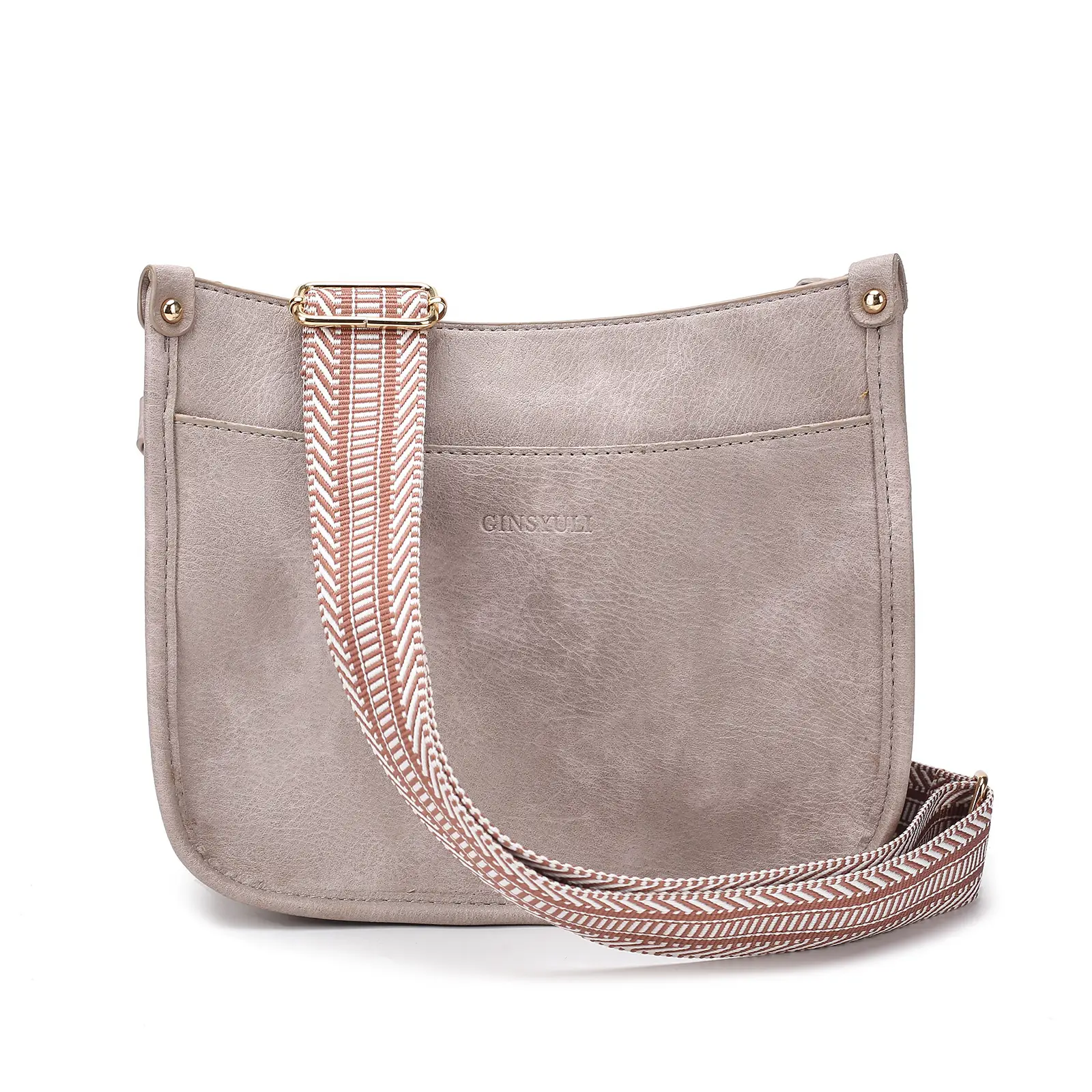 Women's Crossbody Tote Bag White Brown Feather Design — feature 35