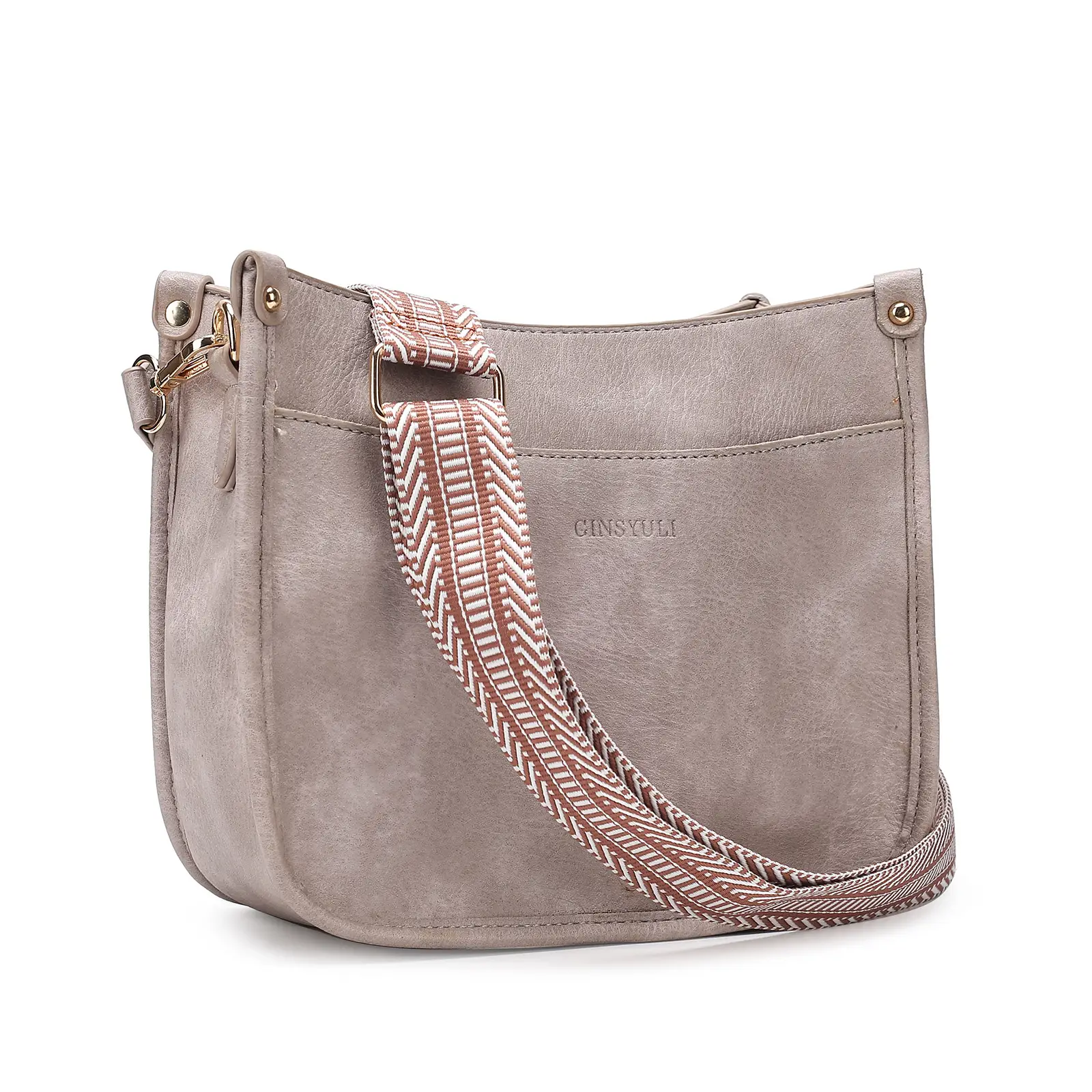 Women's Crossbody Tote Bag White Brown Feather Design — feature 36