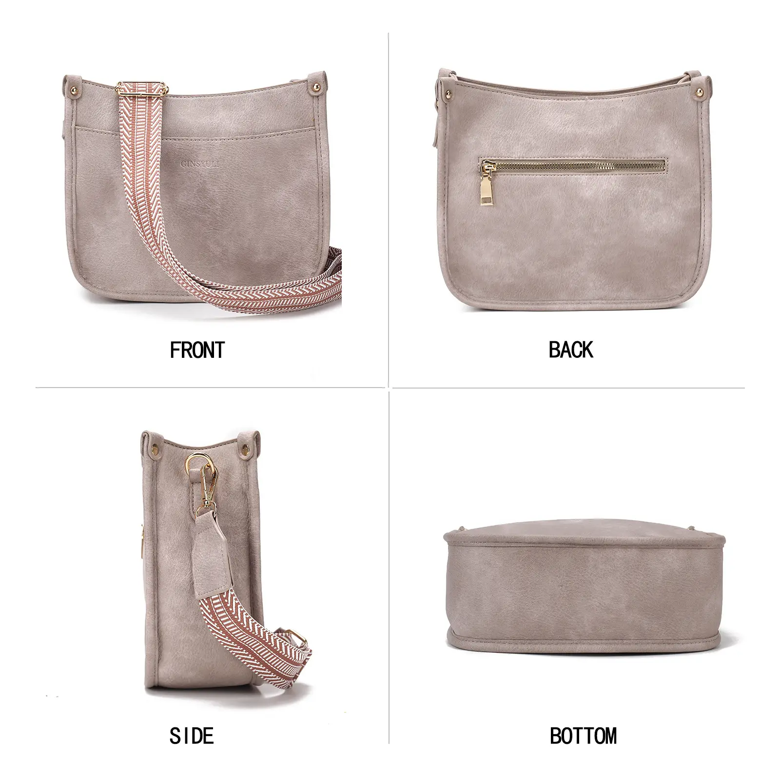 Women's Crossbody Tote Bag White Brown Feather Design — feature 38