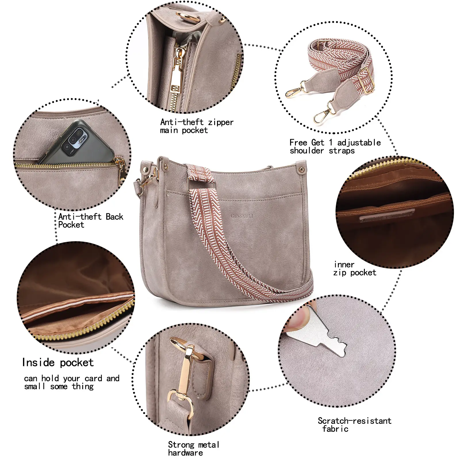Women's Crossbody Tote Bag White Brown Feather Design — feature 39
