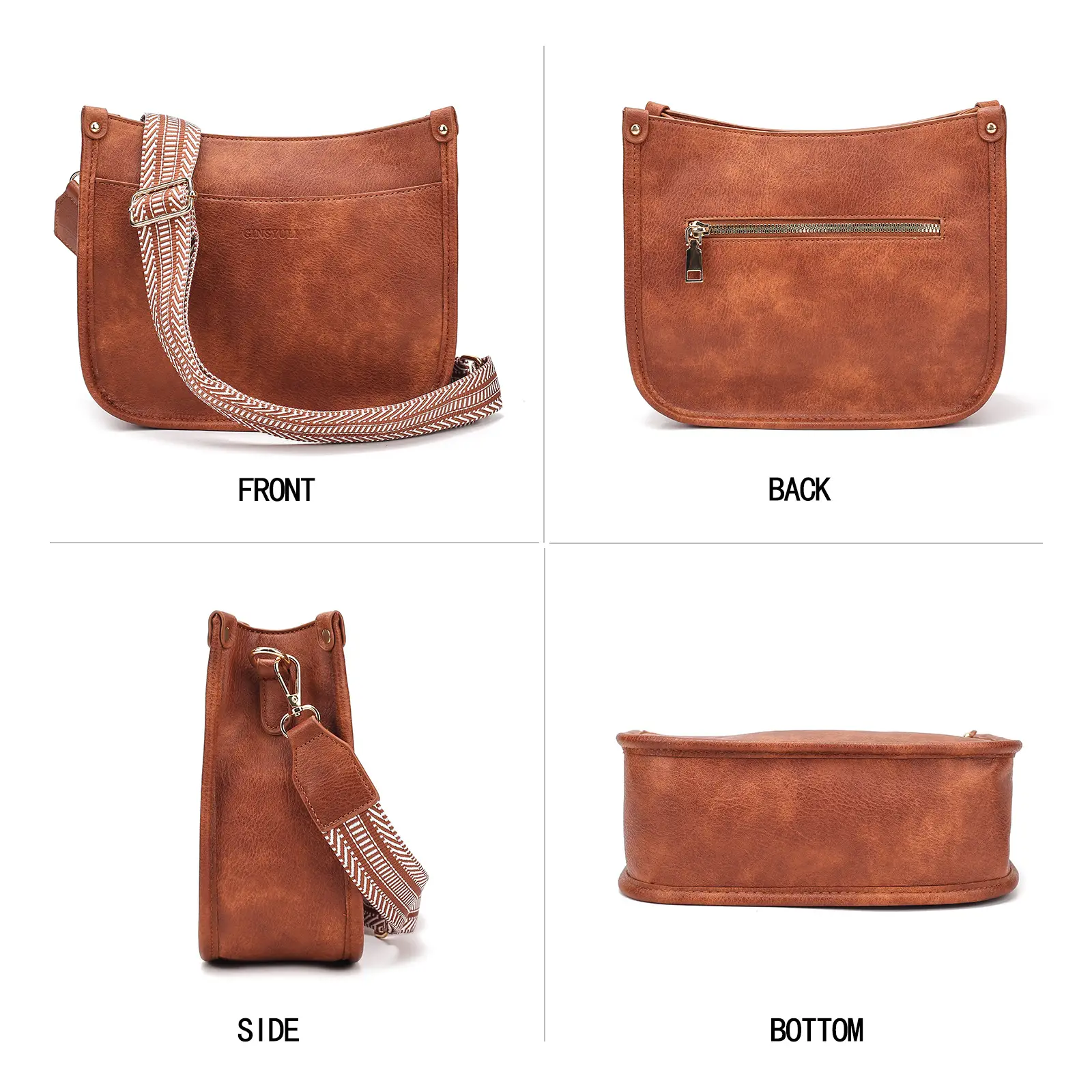 Women's Crossbody Tote Bag White Brown Feather Design — feature 5
