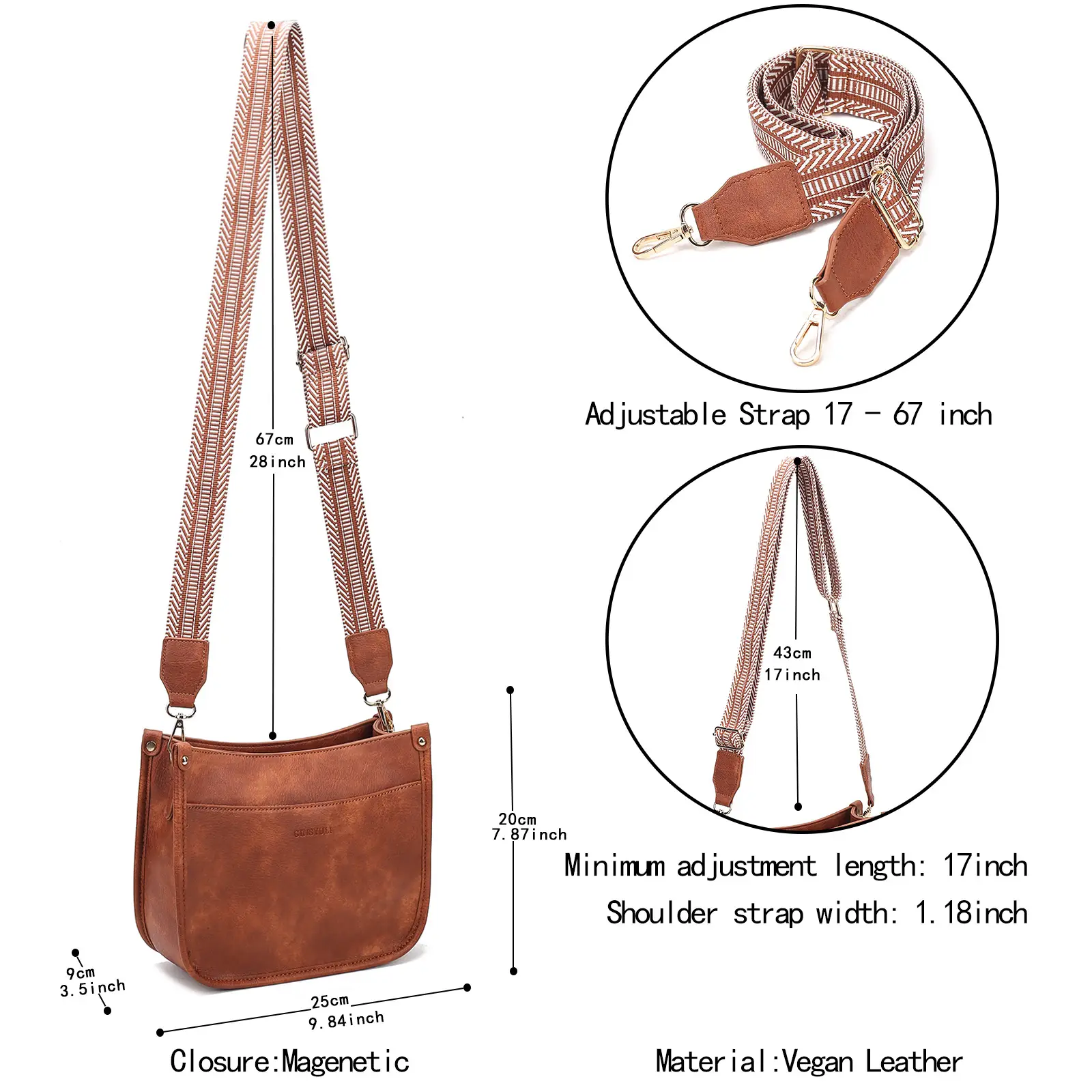 Women's Crossbody Tote Bag White Brown Feather Design — feature 8