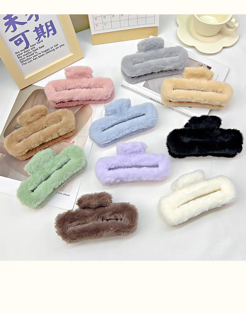 Autumn Plush Clip Hairpin for Girls Brown 14cm — feature 8