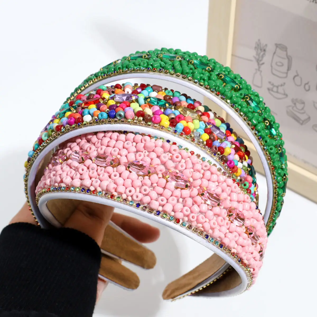 Black Rhinestone Wide Headband for Women - Image 25