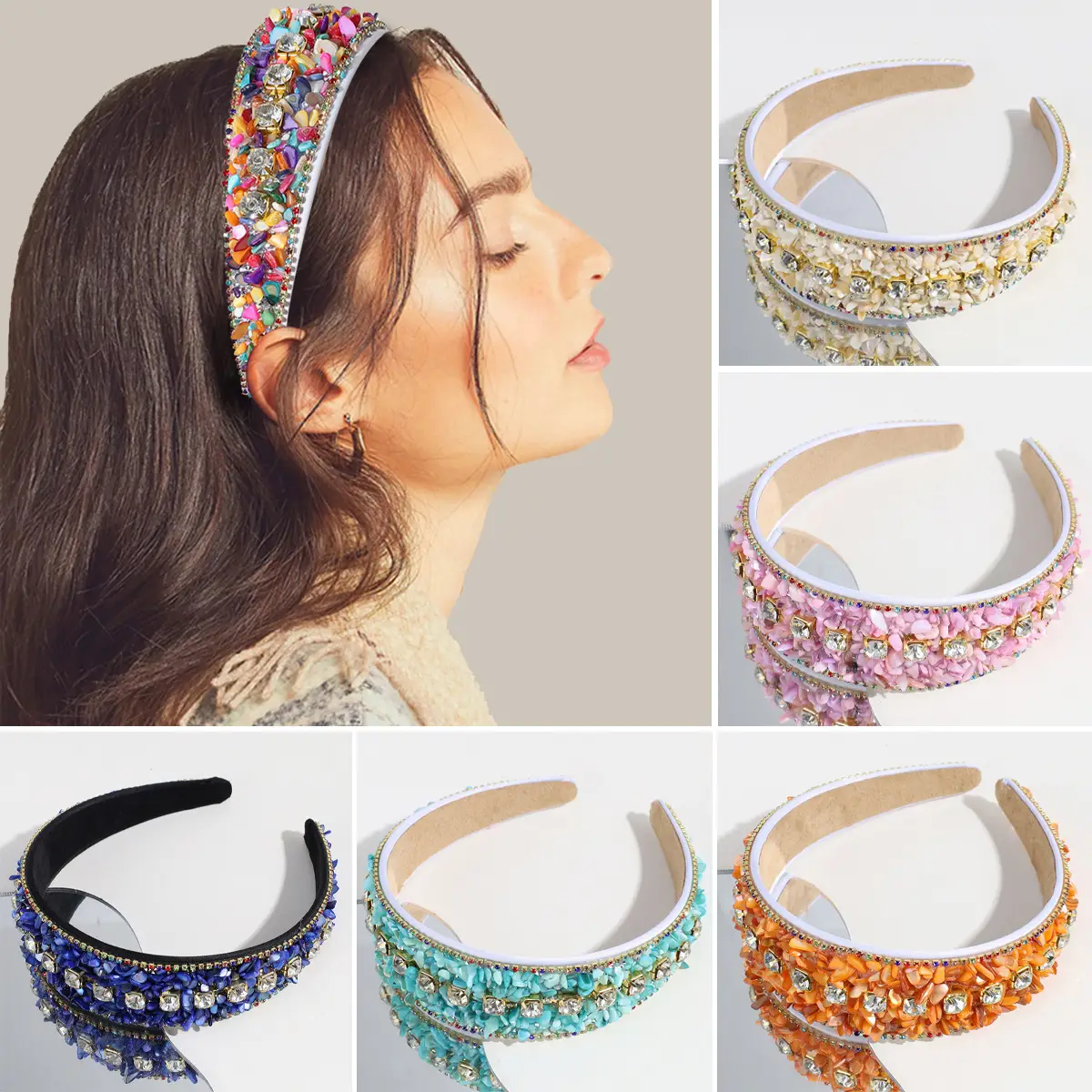 Black Rhinestone Wide Headband for Women — feature 5