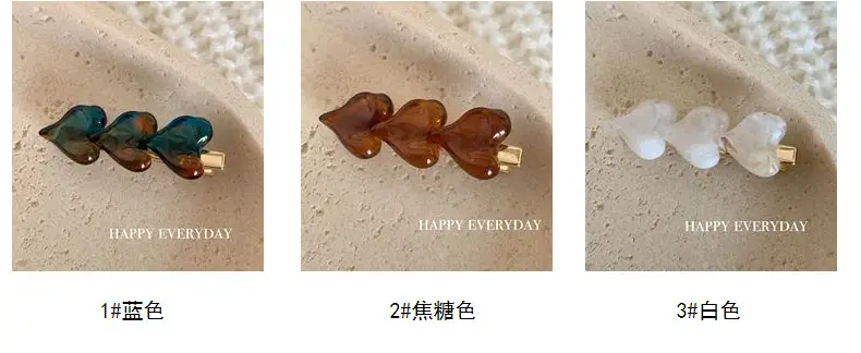 Retro Heart Hairpins for Women - Caramel & White Clips — feature 7