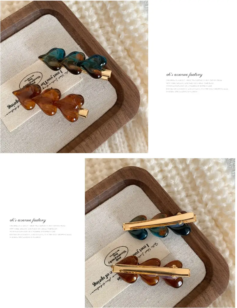 Retro Heart Hairpins for Women - Caramel & White Clips — feature 9