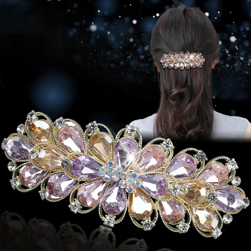 Korean Crystal Flower Hairpin for Medium Hair