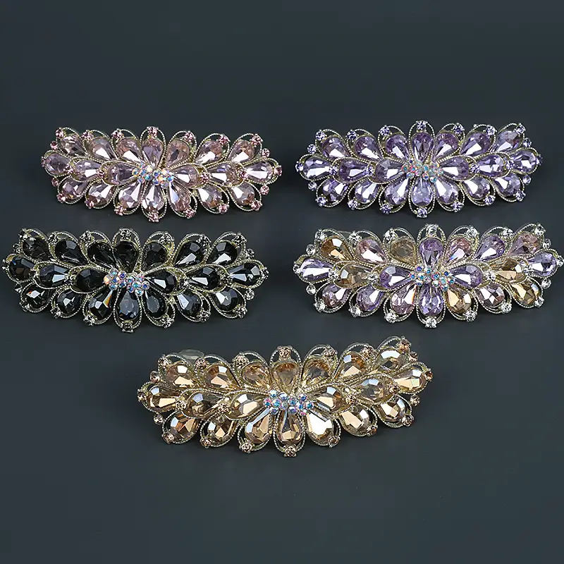Korean Crystal Flower Hairpin for Medium Hair