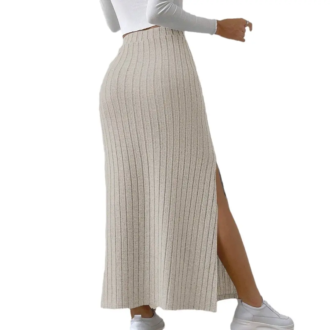 2024 Fashion European and American Cross-Border Amazon Spring and Summer New High-Waisted Side Slit Slim Knitted Skirt for Women