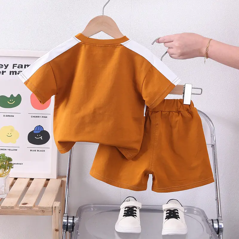 Children's Summer Sports T-Shirt Shorts Set Charpai Maug Green Brown - Image 4