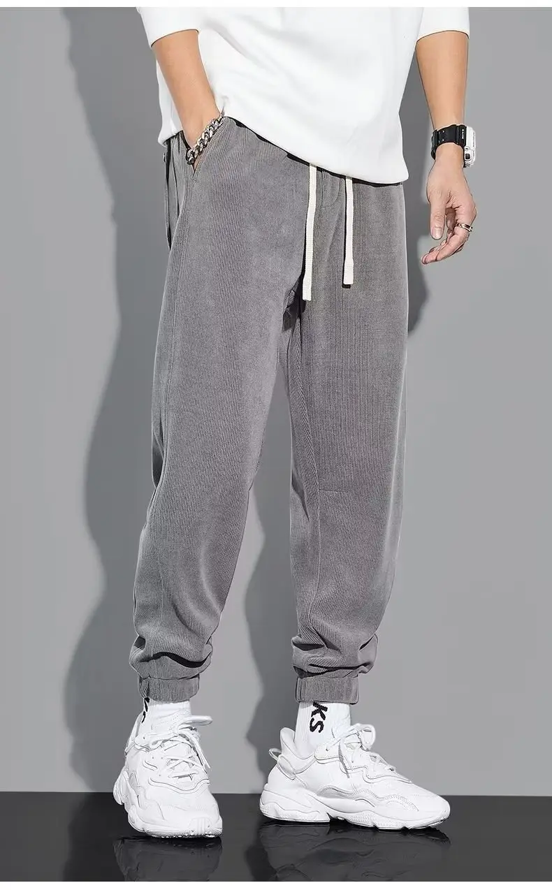 Men Fleece Lined Grey Tied Ankle Pants — feature 10