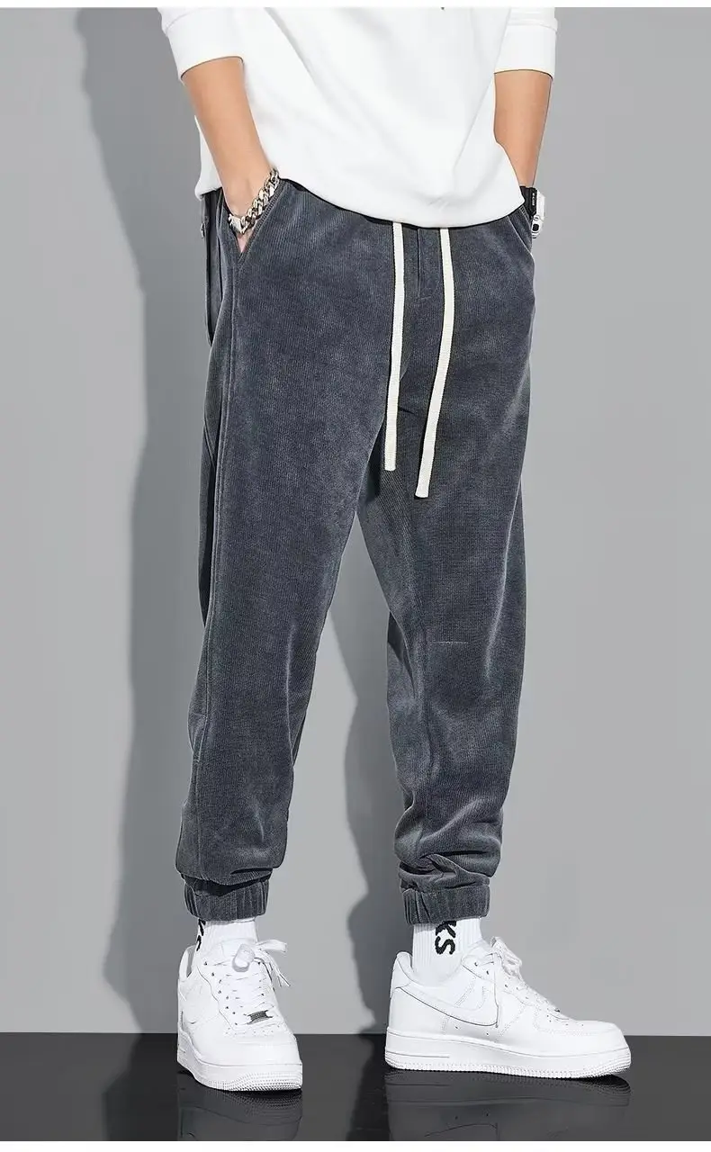 Men Fleece Lined Grey Tied Ankle Pants — feature 12