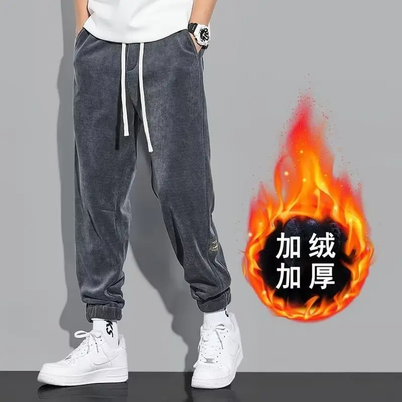 Men Fleece Lined Grey Tied Ankle Pants - Image 5