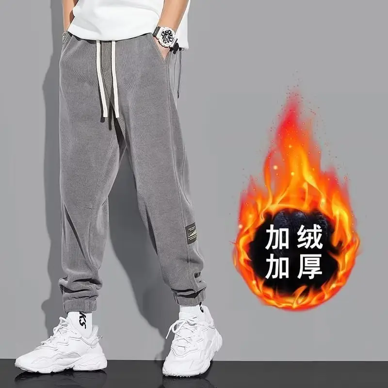 Men Fleece Lined Grey Tied Ankle Pants - Image 6