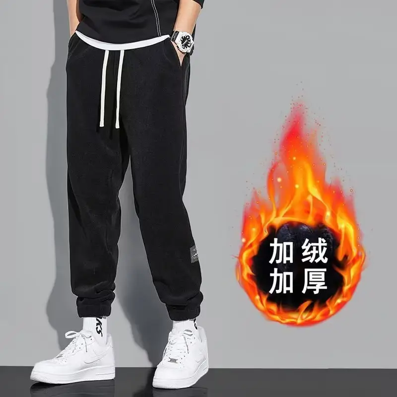 Men Fleece Lined Grey Tied Ankle Pants - Image 8