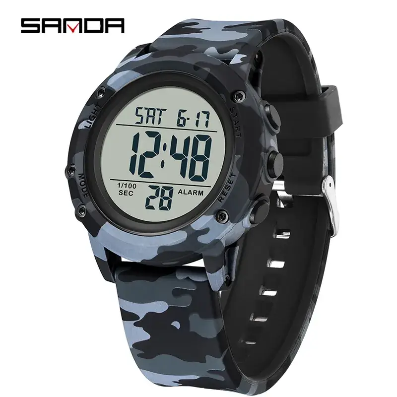 Sanda Camouflage Digital Chronograph Watch Green Military Style