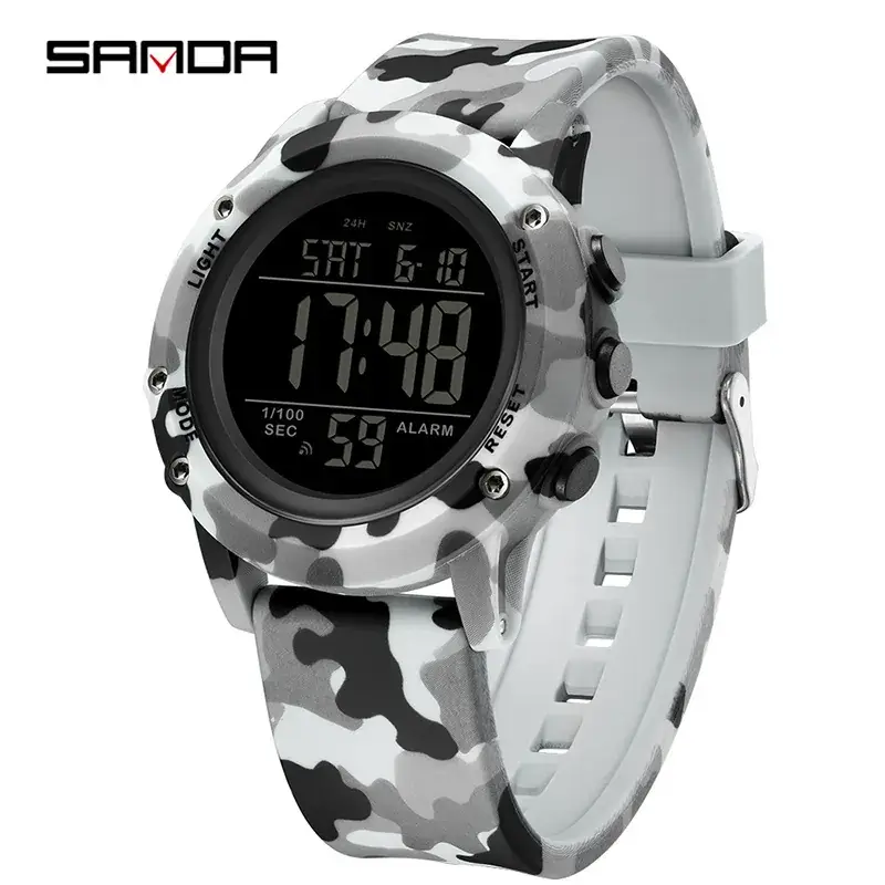 Sanda Camouflage Digital Chronograph Watch Green Military Style
