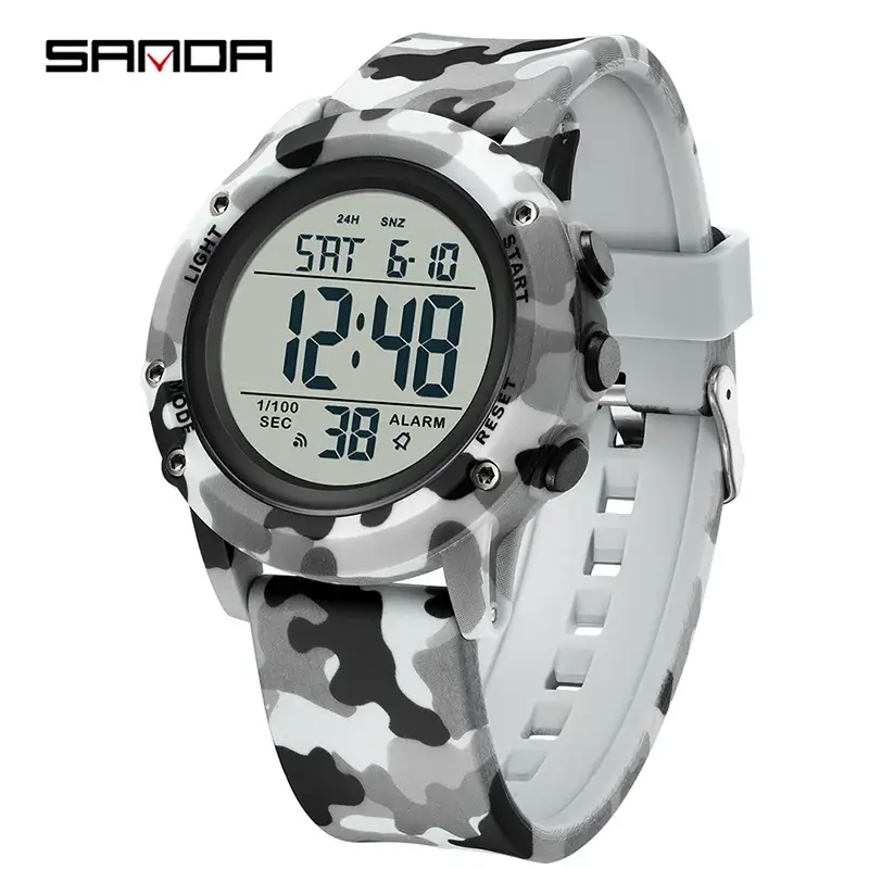 Sanda Camouflage Digital Chronograph Watch Green Military Style