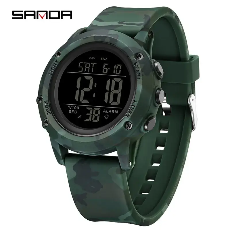 Sanda Camouflage Digital Chronograph Watch Green Military Style