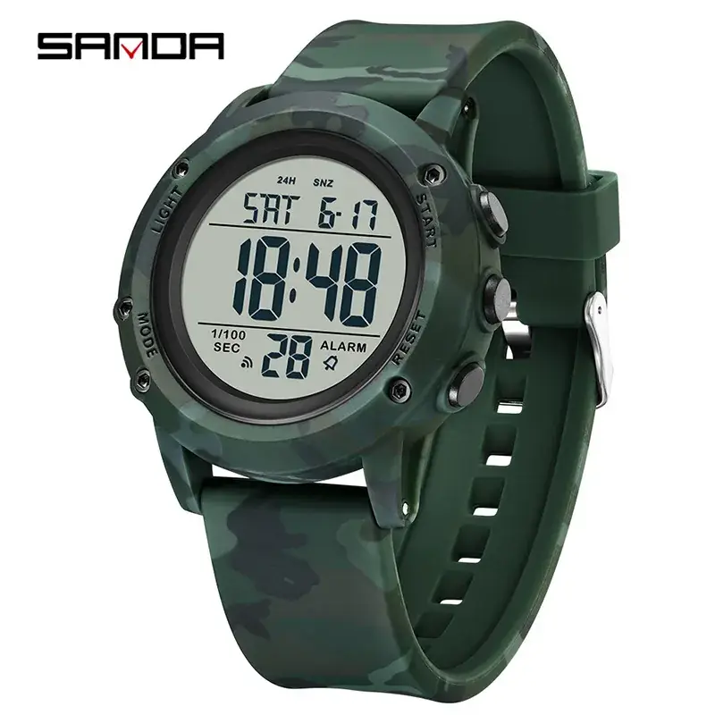 Sanda Camouflage Digital Chronograph Watch Green Military Style