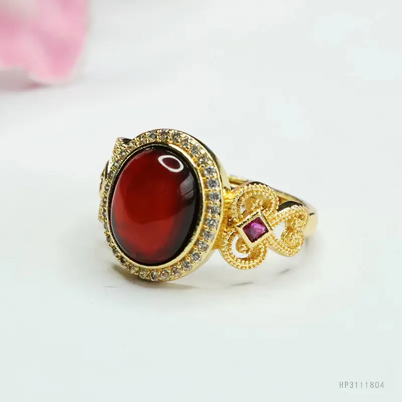 Guan Yu Natural Amber Ring Blood Amber Ring Finger Ring National Trend Jewelry Women's Factory Wholesale Dropshipping S3111804