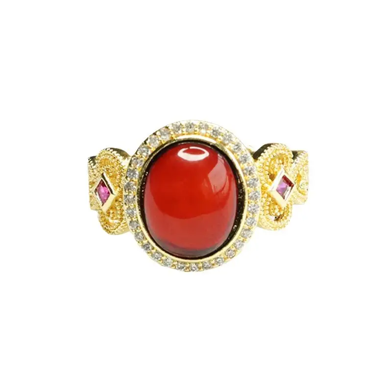 Guan Yu Natural Amber Ring Blood Amber Ring Finger Ring National Trend Jewelry Women's Factory Wholesale Dropshipping S3111804