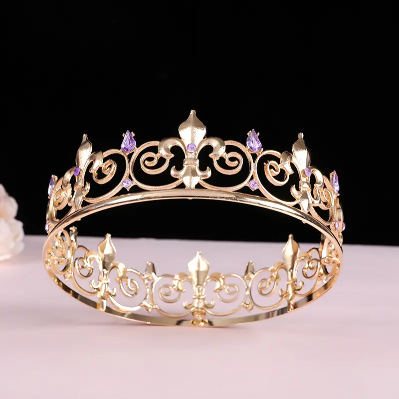 Gold Full Crown Crown for Boys Men Queen Performance - Image 7
