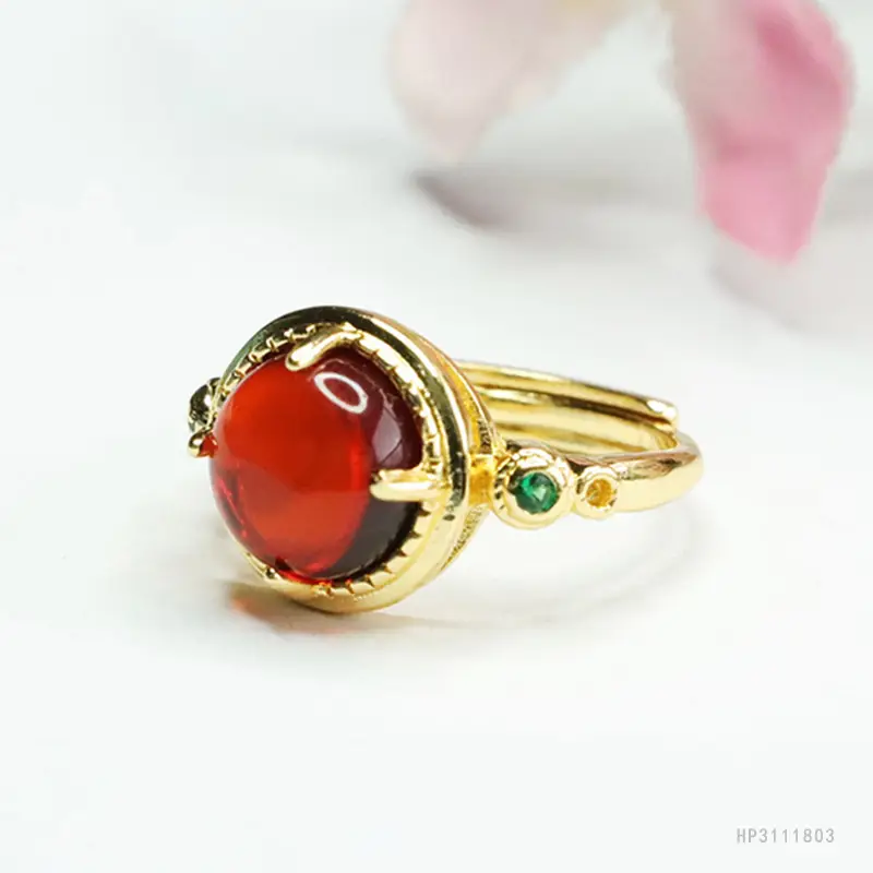Guan Yu Natural Amber Claw Setting Ring Gold Plated - Image 3
