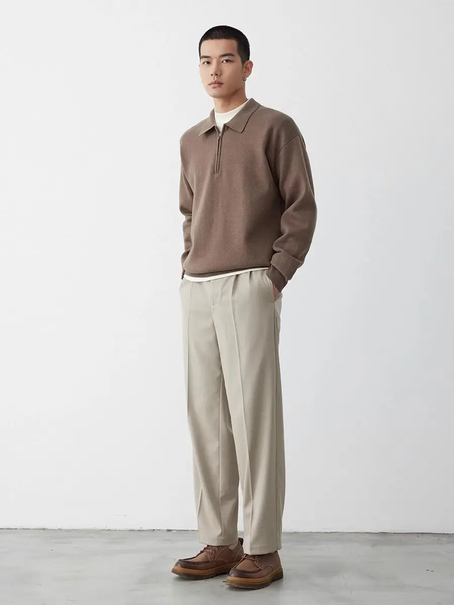 Gray Knit Polo Collar Men's Top 2023 Winter - Image 4