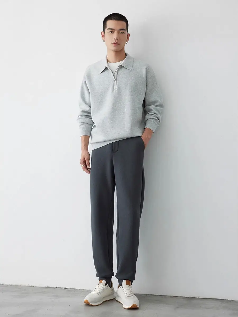 Gray Knit Polo Collar Men's Top 2023 Winter - Image 5