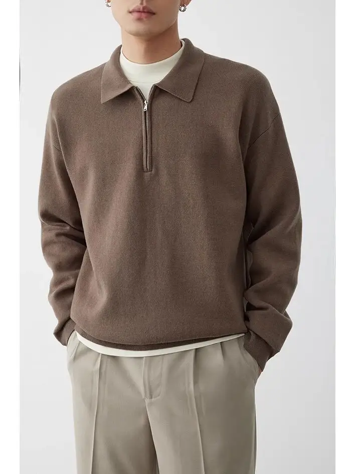 Gray Knit Polo Collar Men's Top 2023 Winter - Image 6