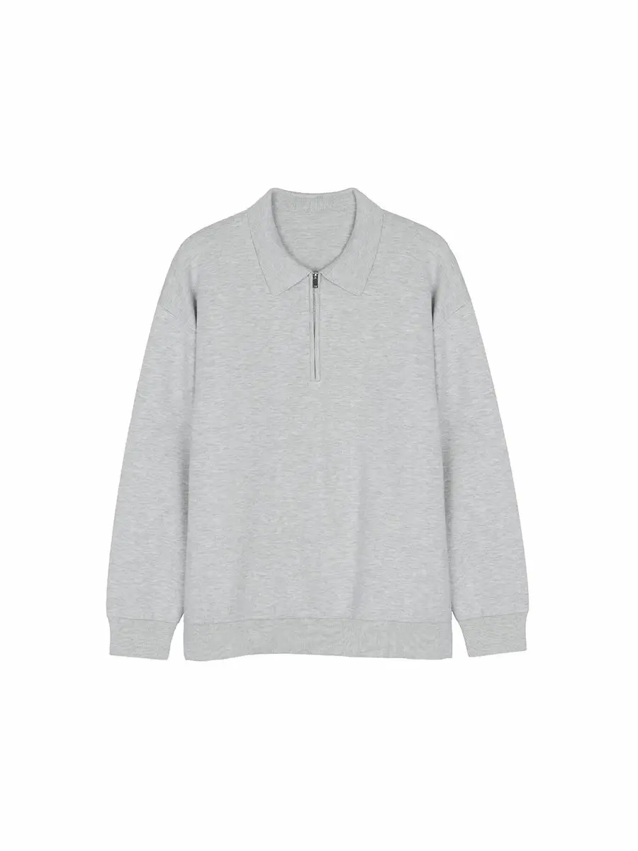Gray Knit Polo Collar Men's Top 2023 Winter - Image 7